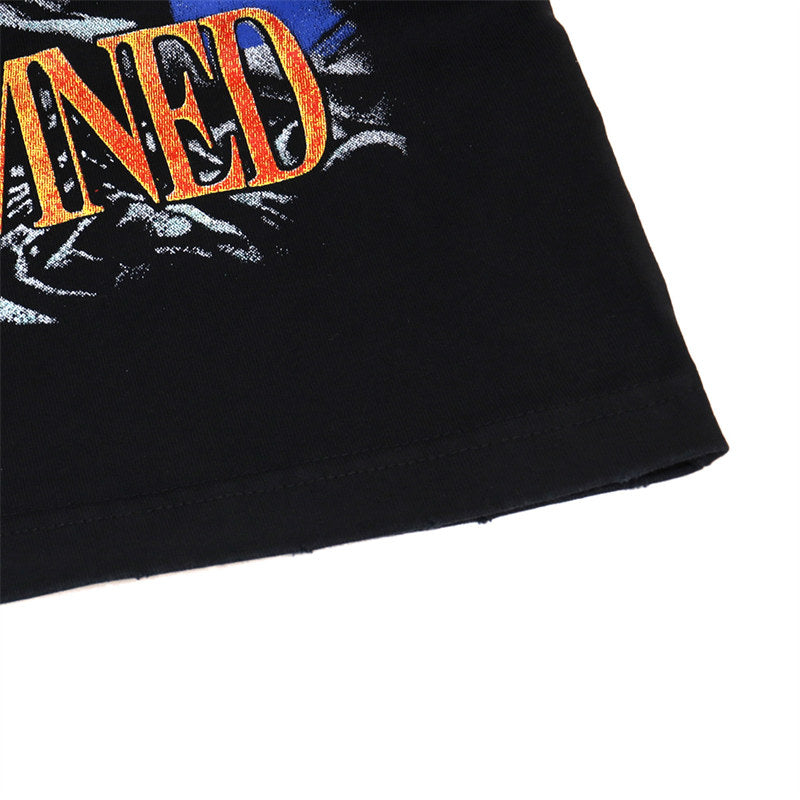 Letter Print Washed Distressed T-Shirt
