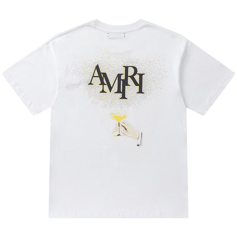 AMIRI  Crystal Embellished Champagne Logo T-Shirts AMIRI