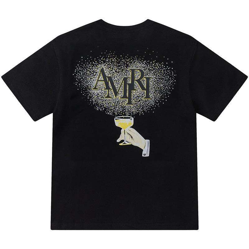 AMIRI  Crystal Embellished Champagne Logo T-Shirts AMIRI