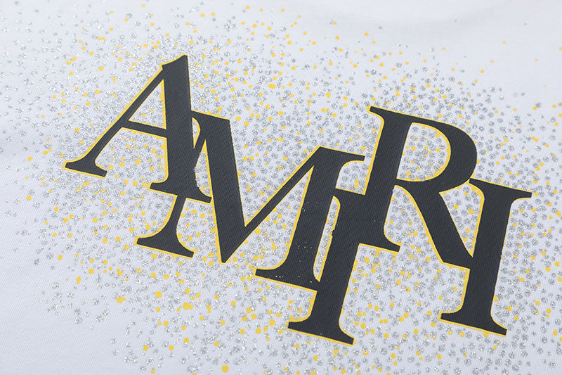 AMIRI  Crystal Embellished Champagne Logo T-Shirts AMIRI