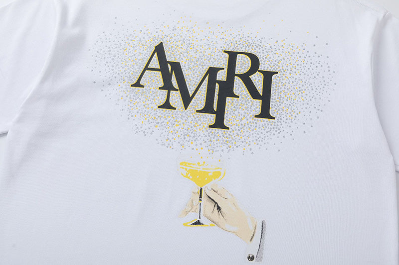 AMIRI  Crystal Embellished Champagne Logo T-Shirts AMIRI